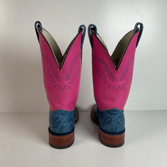 Olathe Tooled Cowgirl Roper Boots 7 B Barbie Pink Upper - Picture 3 of 14
